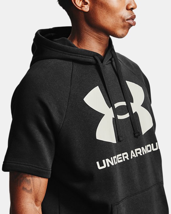 Men's UA Rival Fleece Big Logo Short Sleeve Hoodie, Black, pdpMainDesktop image number 3